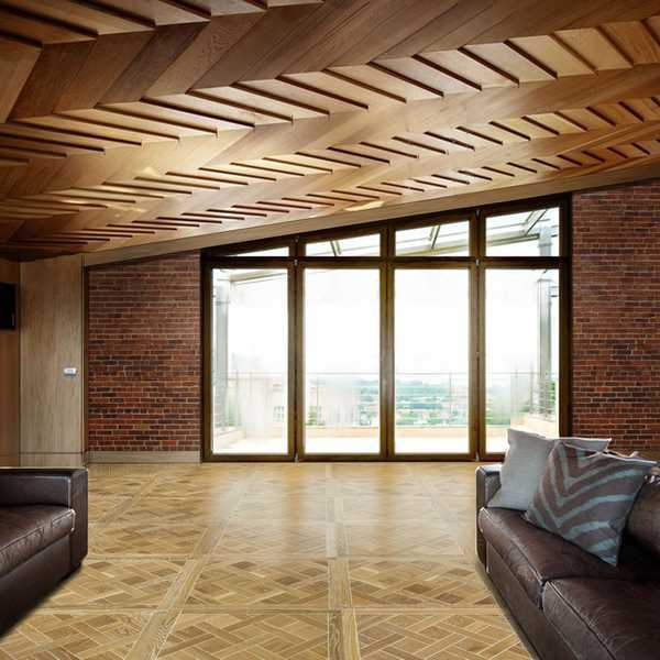 Cozy bedroom with dark oak parquet floor